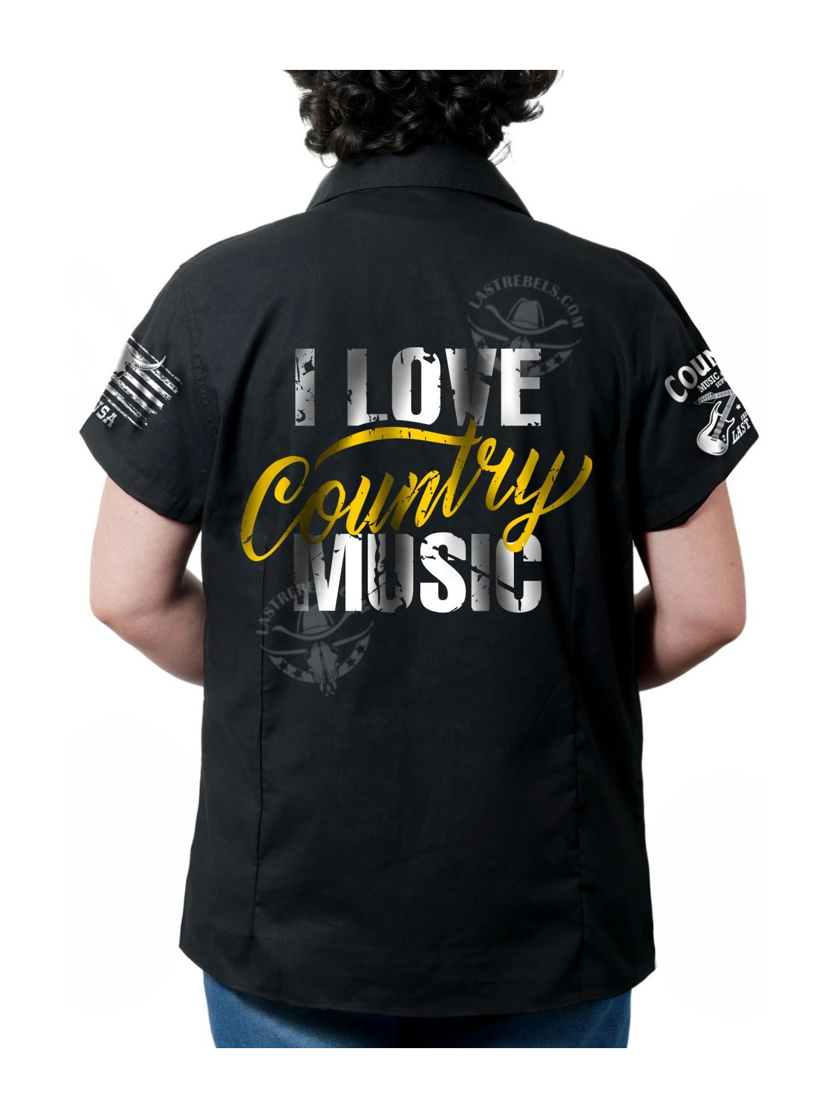 Chemise country femme "I Love Country Music" Jaune Vieilli LAST REBELS - Impression dos
