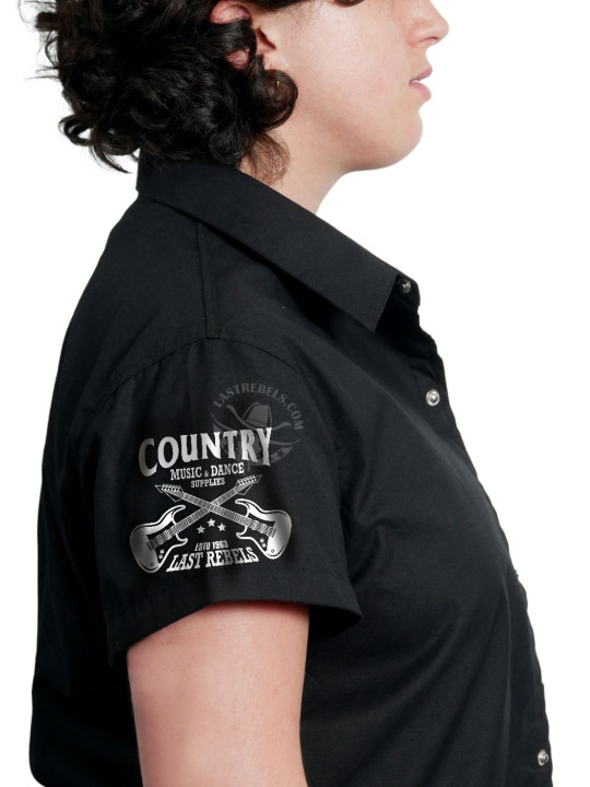 Chemise country femme "Cowboy Boots & Hat USA" LAST REBELS - Manche droite