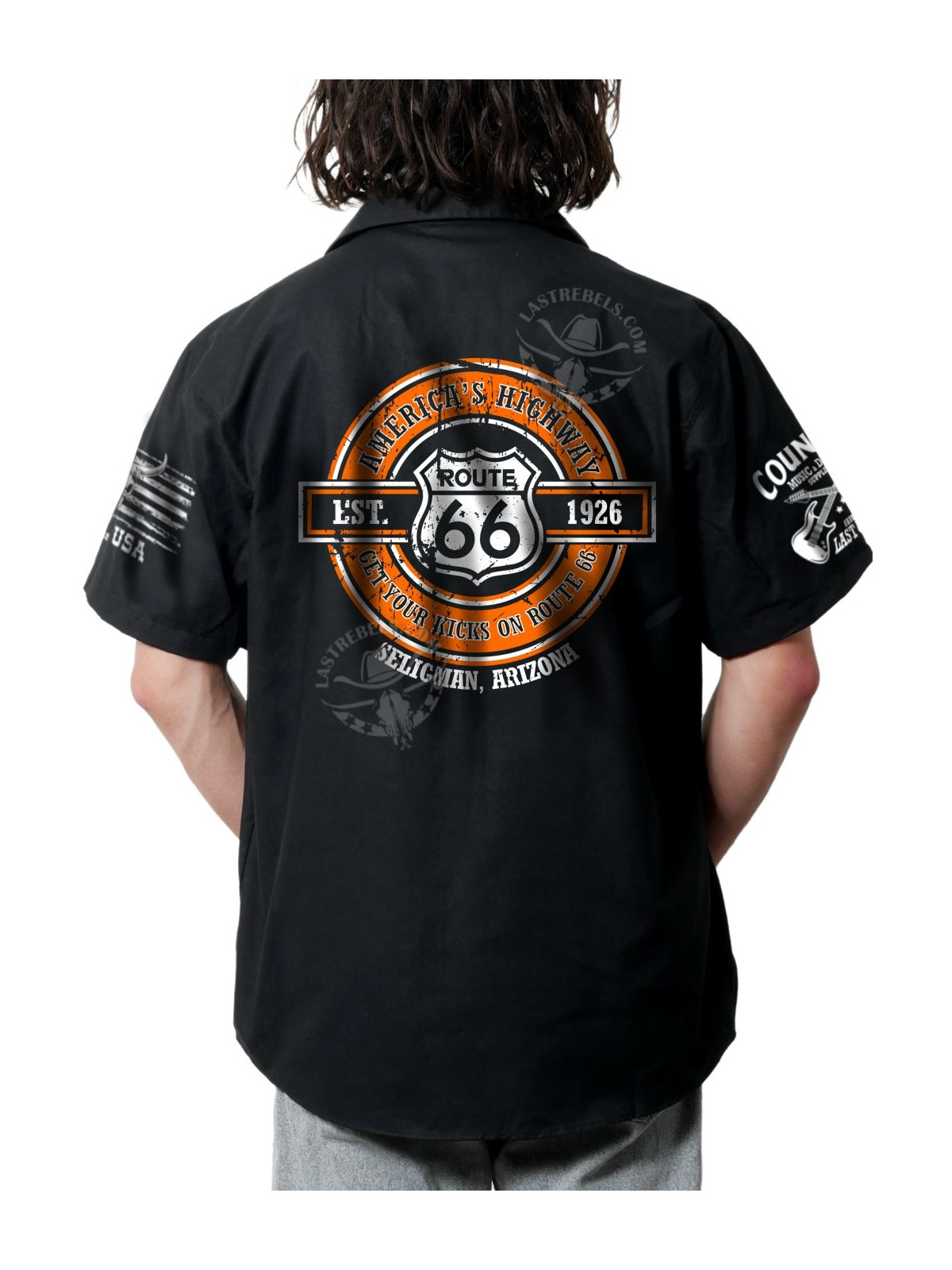 Chemise Danse Country Homme "Route 66 - American Highway" - LAST REBELS - Impression dos