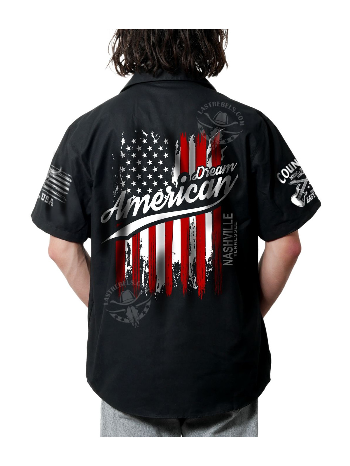 Chemise Danse Country Homme "Rêvons d'Amérique - Drapeau en couleur" - LAST REBELS - Impression dos