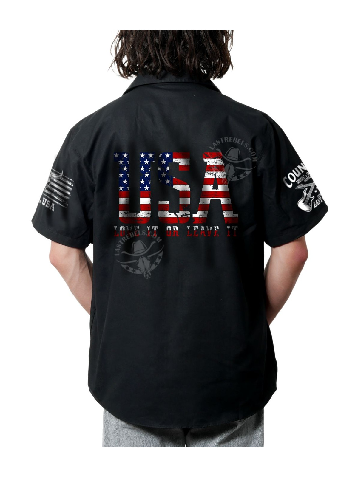 Chemise Danse Country Homme "L'Amérique, tu l'aimes ou tu la quittes" - LAST REBELS - Impression dos