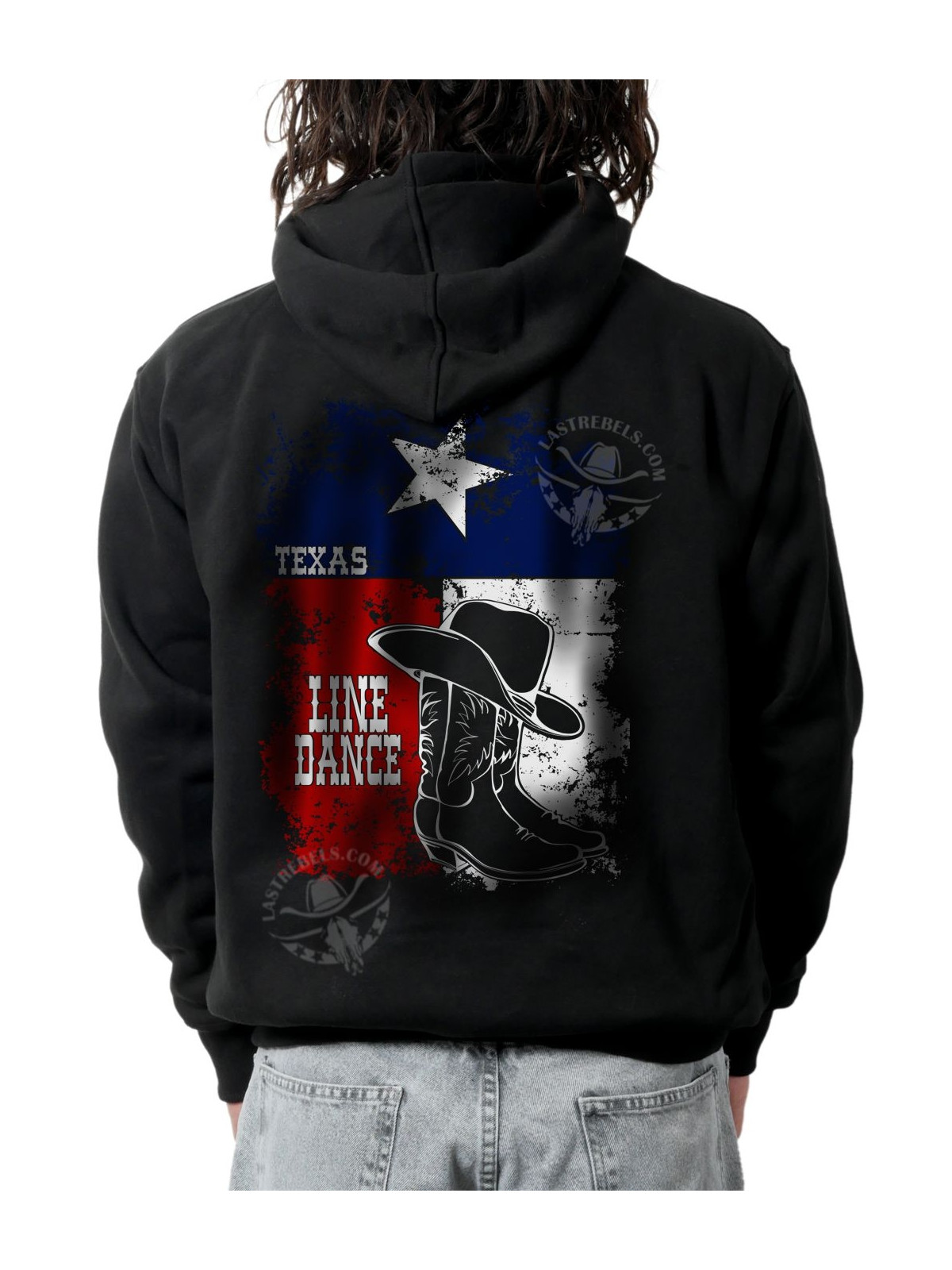 Sweat zippé danse-country homme bottes & drapeau Texas – LAST REBELS - Impression dos