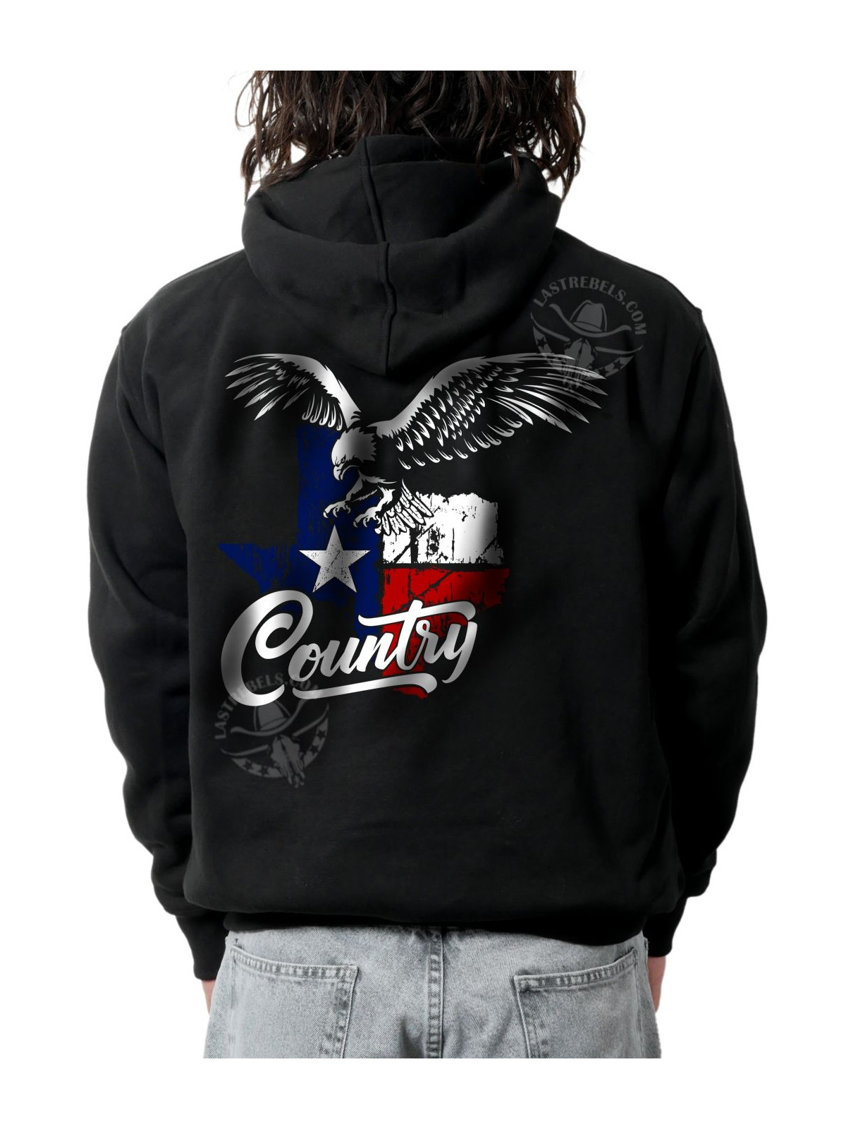 Sweat zippé danse-country homme aigle & drapeau Texas – LAST REBELS - Impression dos