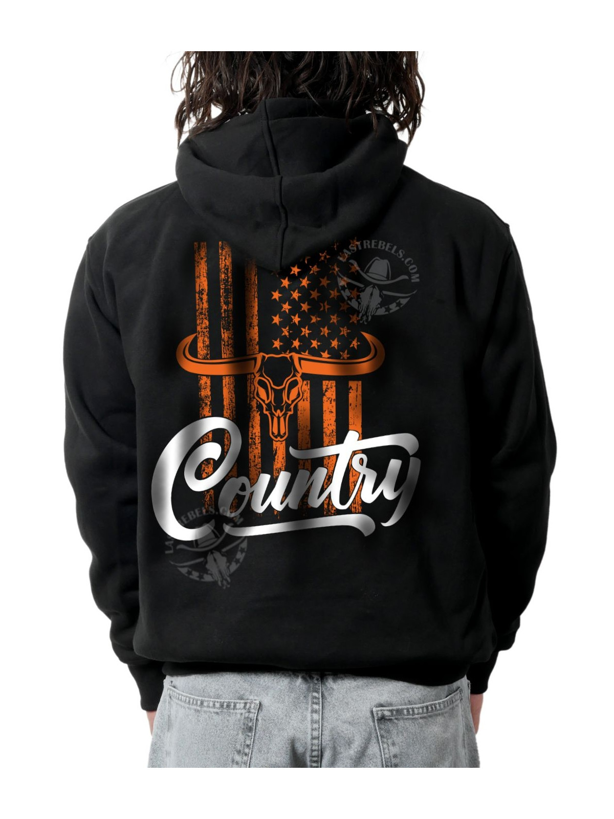 Sweat zippé danse-country homme Long Horn & USA – LAST REBELS - Impression dos