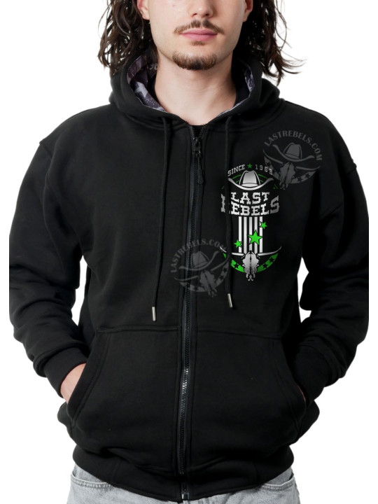 Sweat zippé danse-country homme Je peux pas, j’ai Country – LAST REBELS - Vue de face Sweat zippé danse-country homme Je peux pas, j’ai Country – LAST REBELS - Vue de face