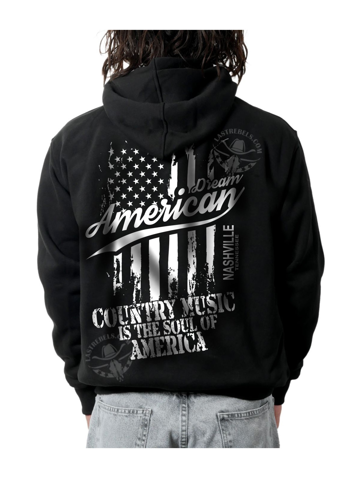 Sweat zippé danse-country homme Rêvons d’Amérique & musique – LAST REBELS - Impression dos