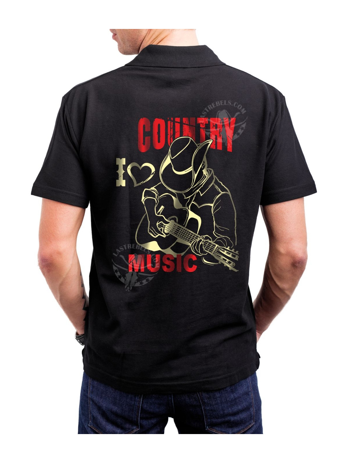 Polo homme danse country I ❤ Country Music – LAST REBELS - Impression  - Impression dos