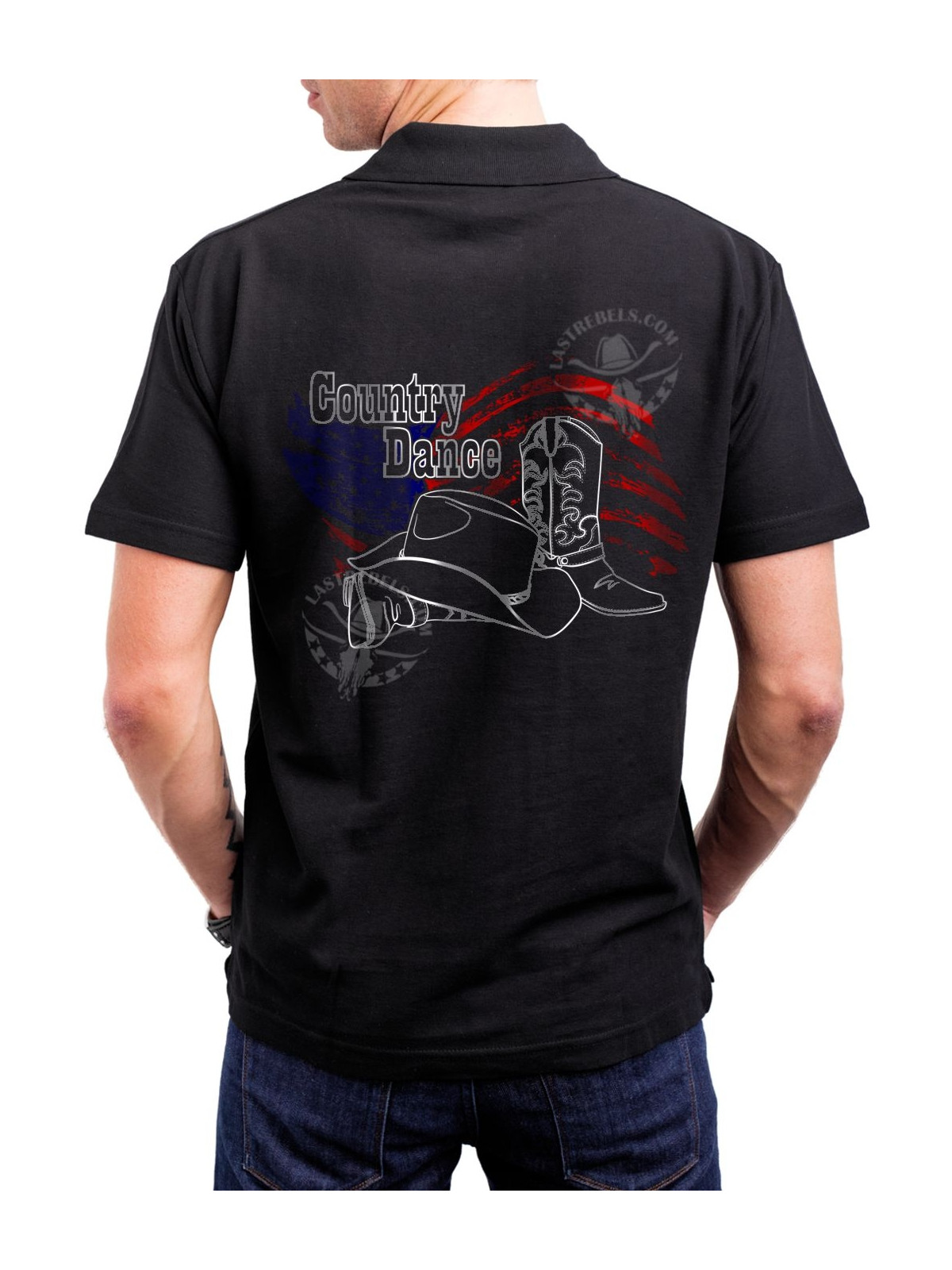 Polo homme danse country drapeau américain – LAST REBELS - Impression dos