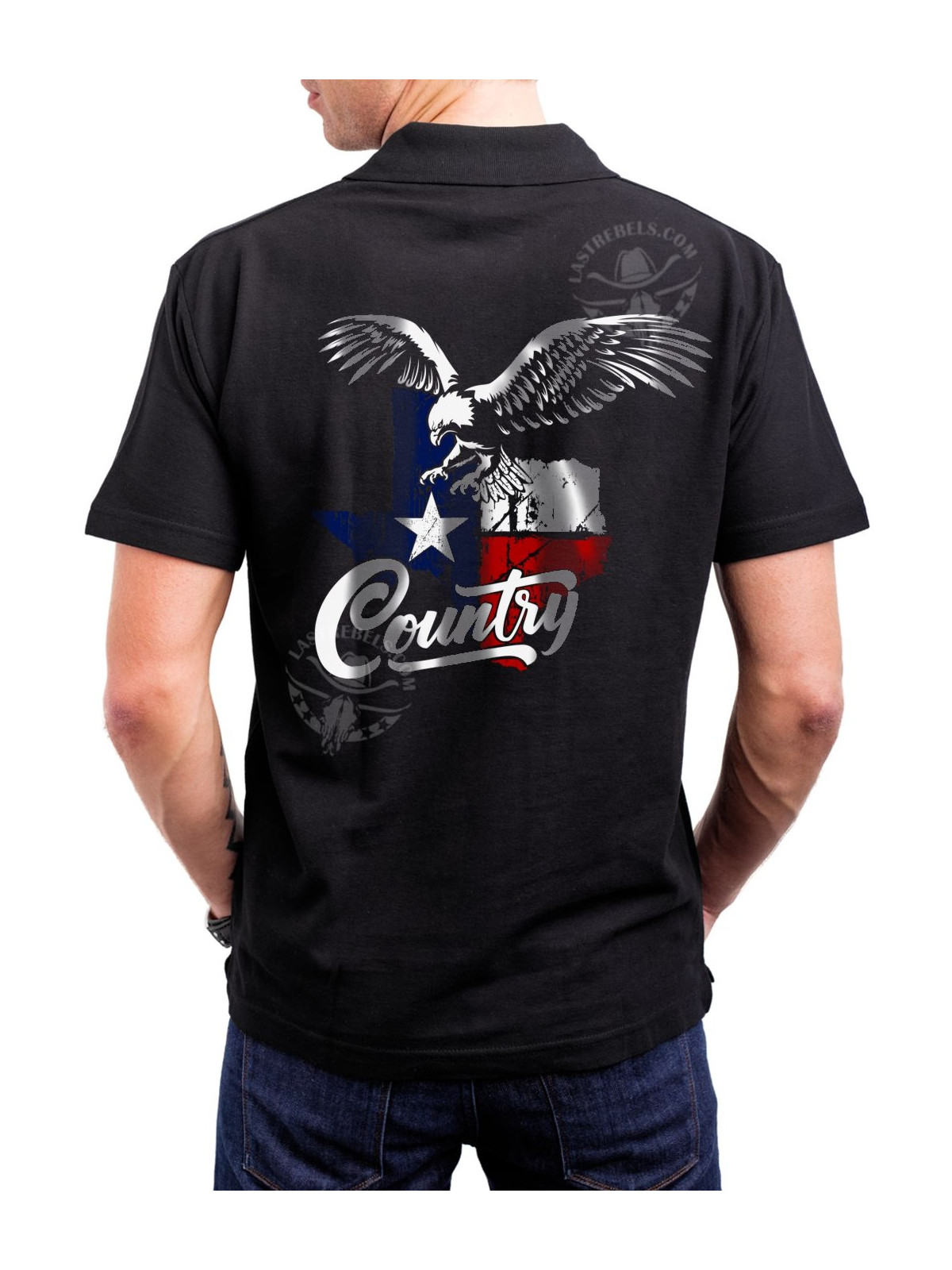 Polo homme country aigle & drapeau Texas – LAST REBELS - Impression dos