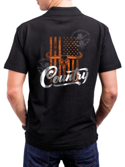 Polo homme danse-country Longhorn & drapeau US – LAST REBELS - Impression dos