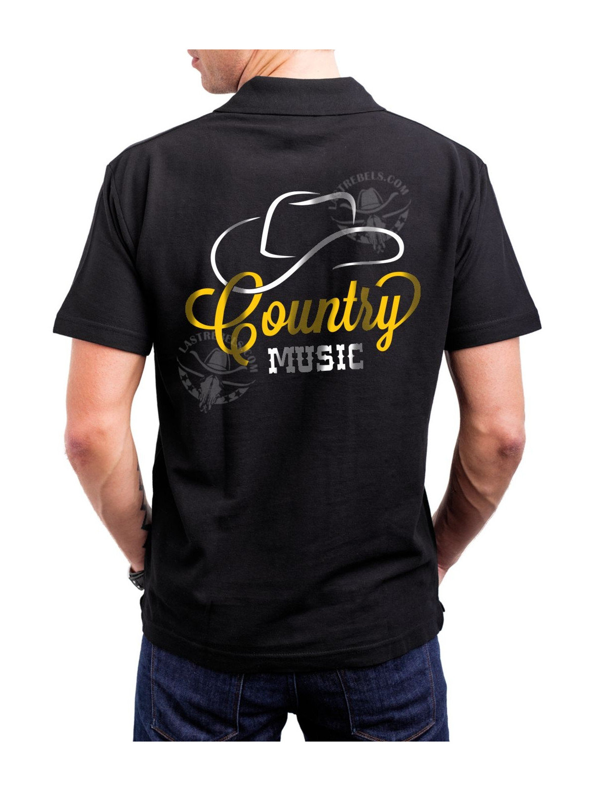Polo homme danse-country Country Music & chapeau – LAST REBELS - Impression dos