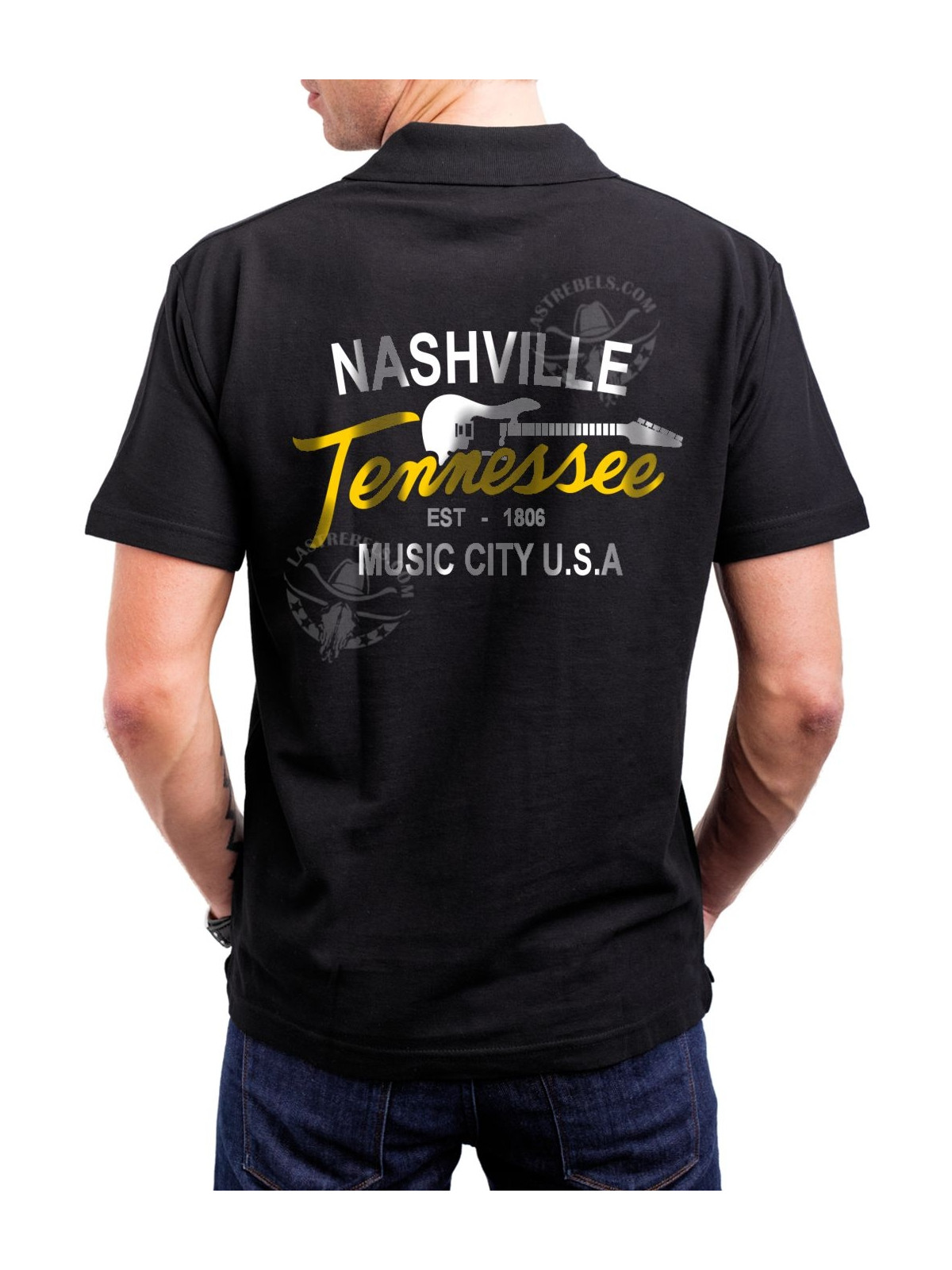 Polo homme danse-country Nashville Tennessee – LAST REBELS - Impression dos