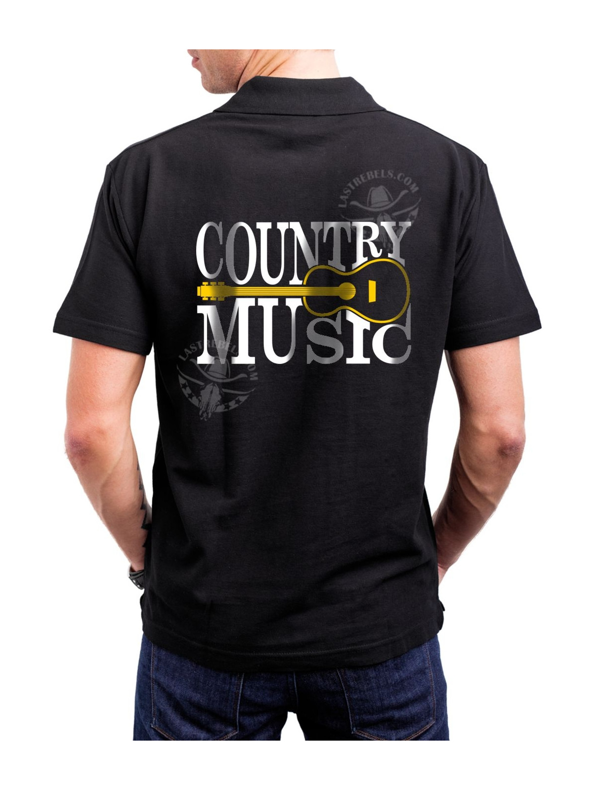 Polo homme danse-country Country Music & guitare – LAST REBELS - Impression dos