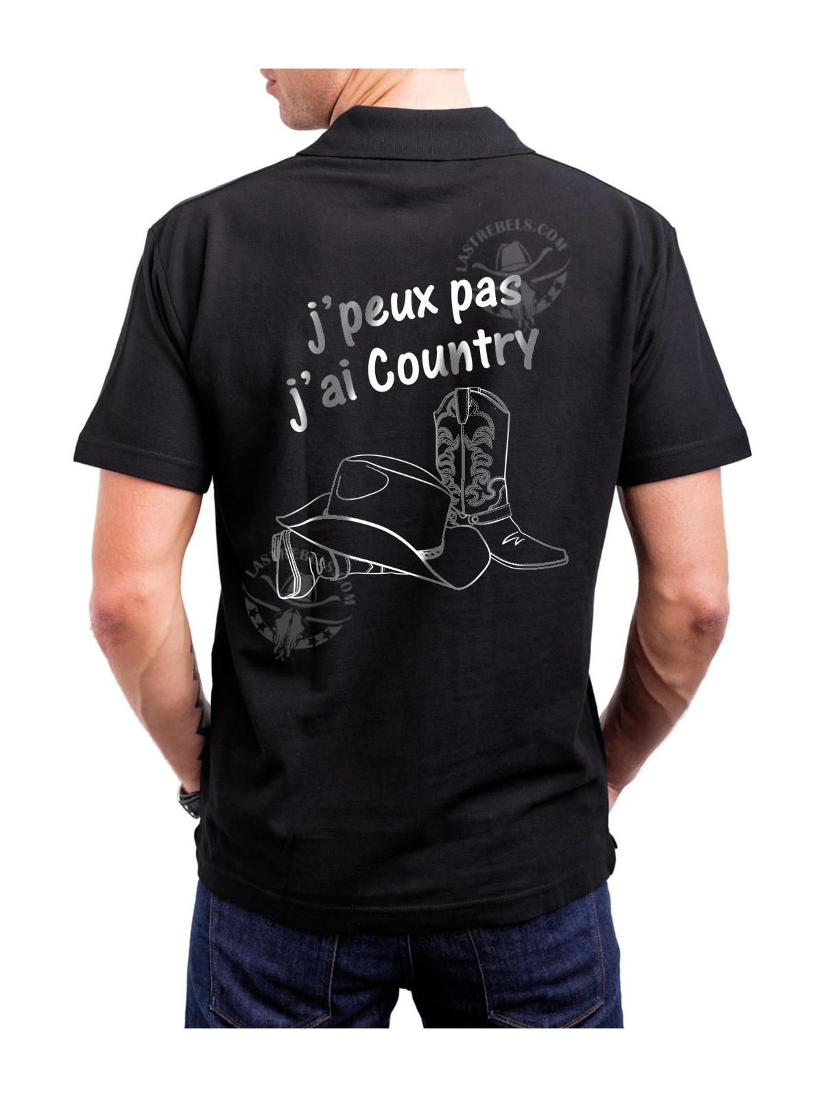Polo homme danse-country "Je peux pas, j'ai Country" – LAST REBELS - Impression dos