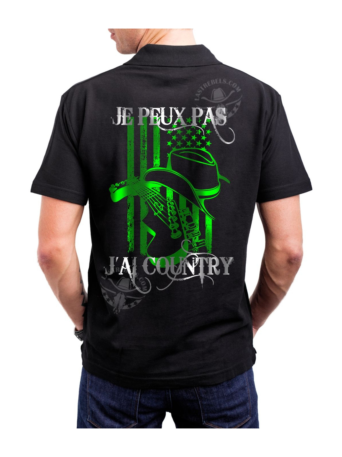 Polo homme danse-country "Je peux pas, j’ai Country" USA – LAST REBELS - Impression dos