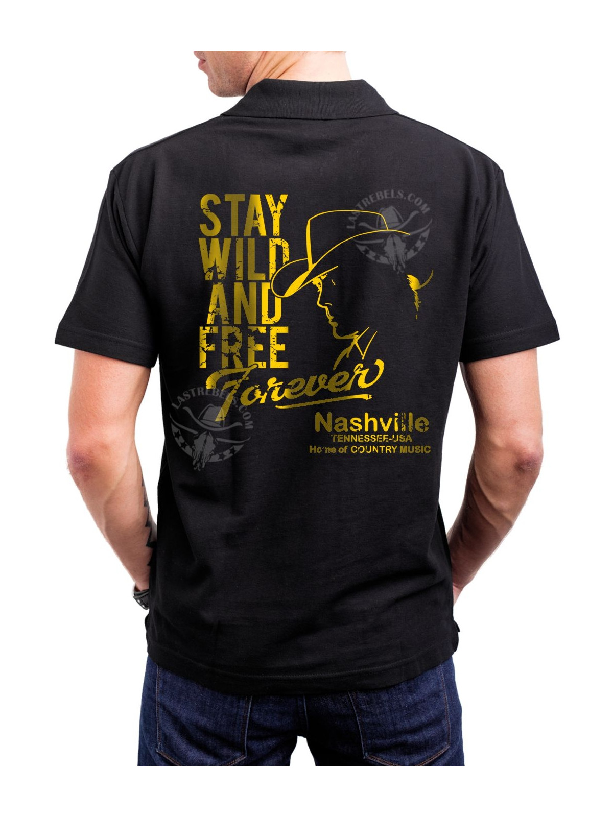 Polo homme danse-country cowboy libre & indomptable – LAST REBELS - Impression dos