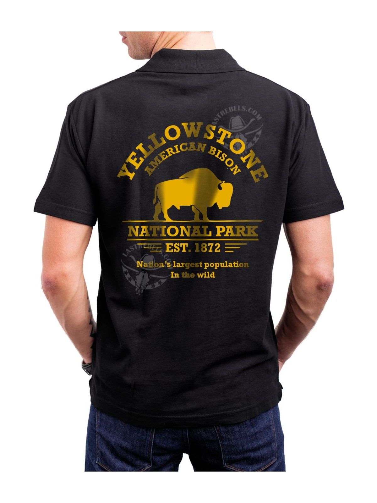 Polo homme danse-country Yellowstone & bisons – LAST REBELS - Impression dos