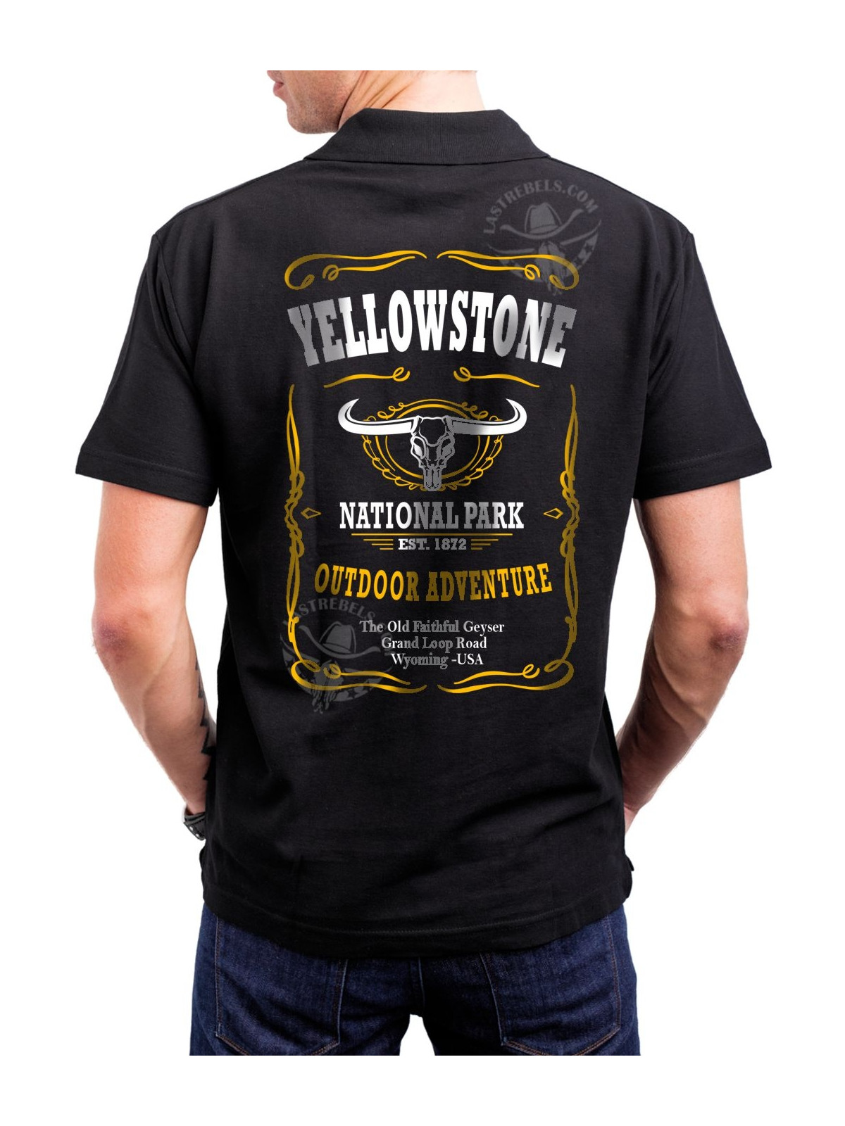 Polo homme danse-country Yellowstone & Longhorn – LAST REBELS - Impression dos