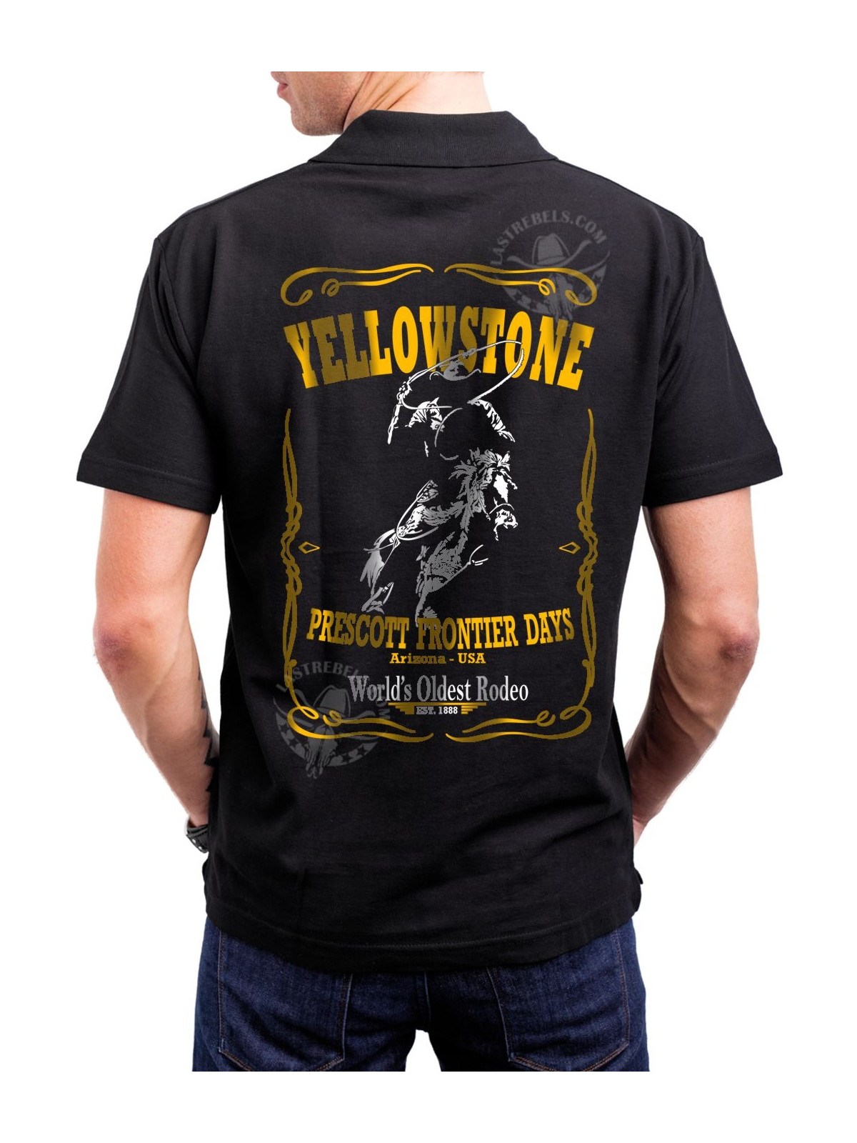 Polo homme danse-country Yellowstone & légende de Prescott – LAST REBELS - Impression dos