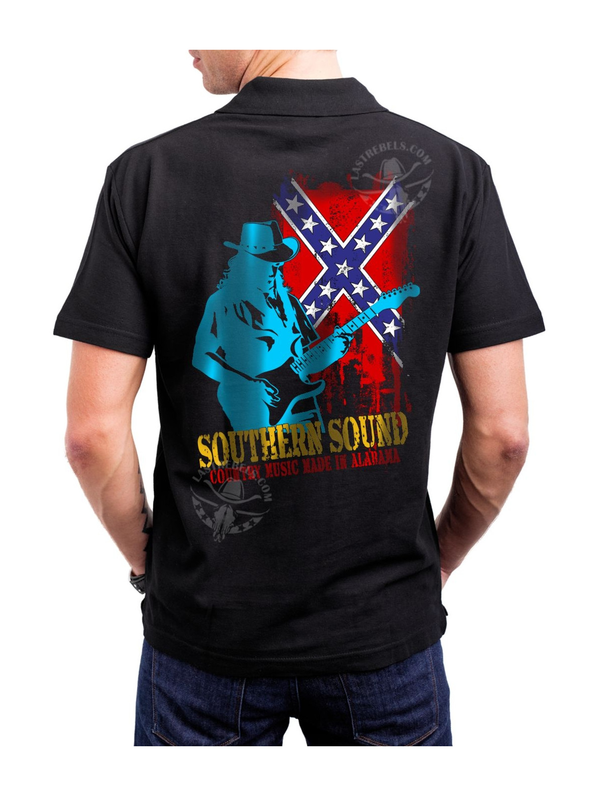 Polo homme danse-country Southern Sounds & guitare live – LAST REBELS - Impression dos