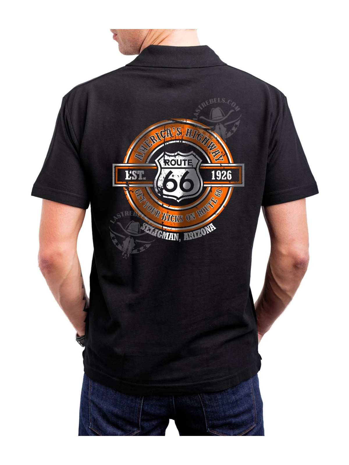 Polo homme danse-country Route 66 & roadtrip – LAST REBELS - Impression dos