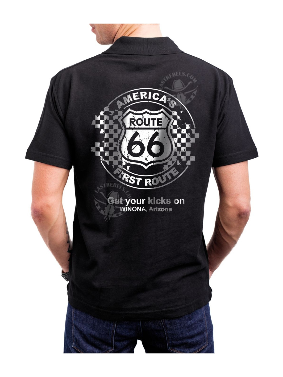 Polo homme danse-country Route 66 America's First Route – LAST REBELS - Impression dos