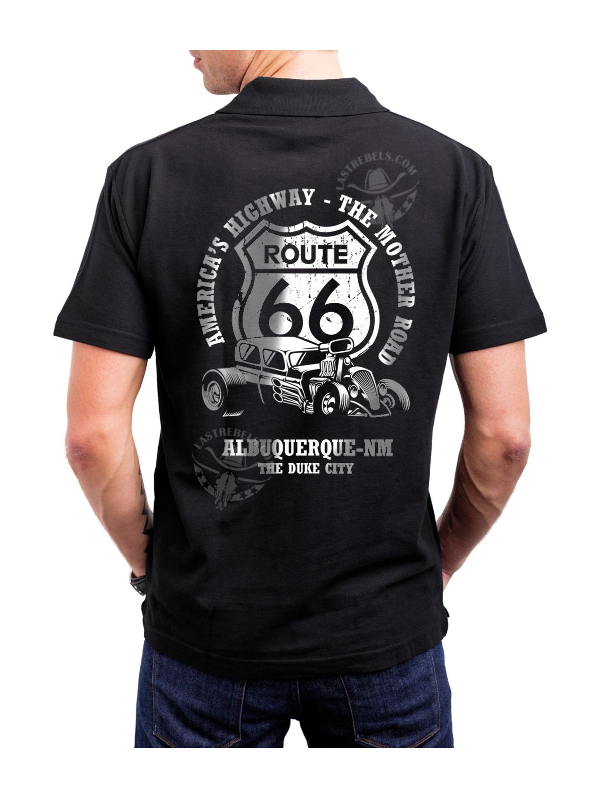 Polo homme danse-country Route 66 America's Highway – LAST REBELS - Impression dos