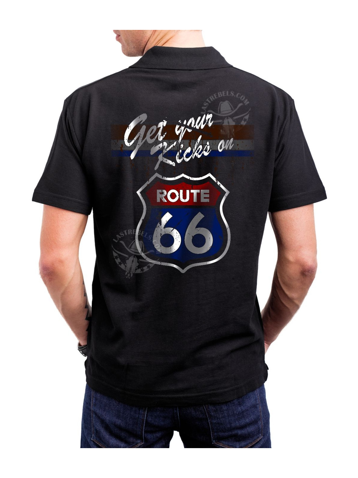 Polo homme danse-country Get Your Kicks on Route 66 – LAST REBELS - Impression dos