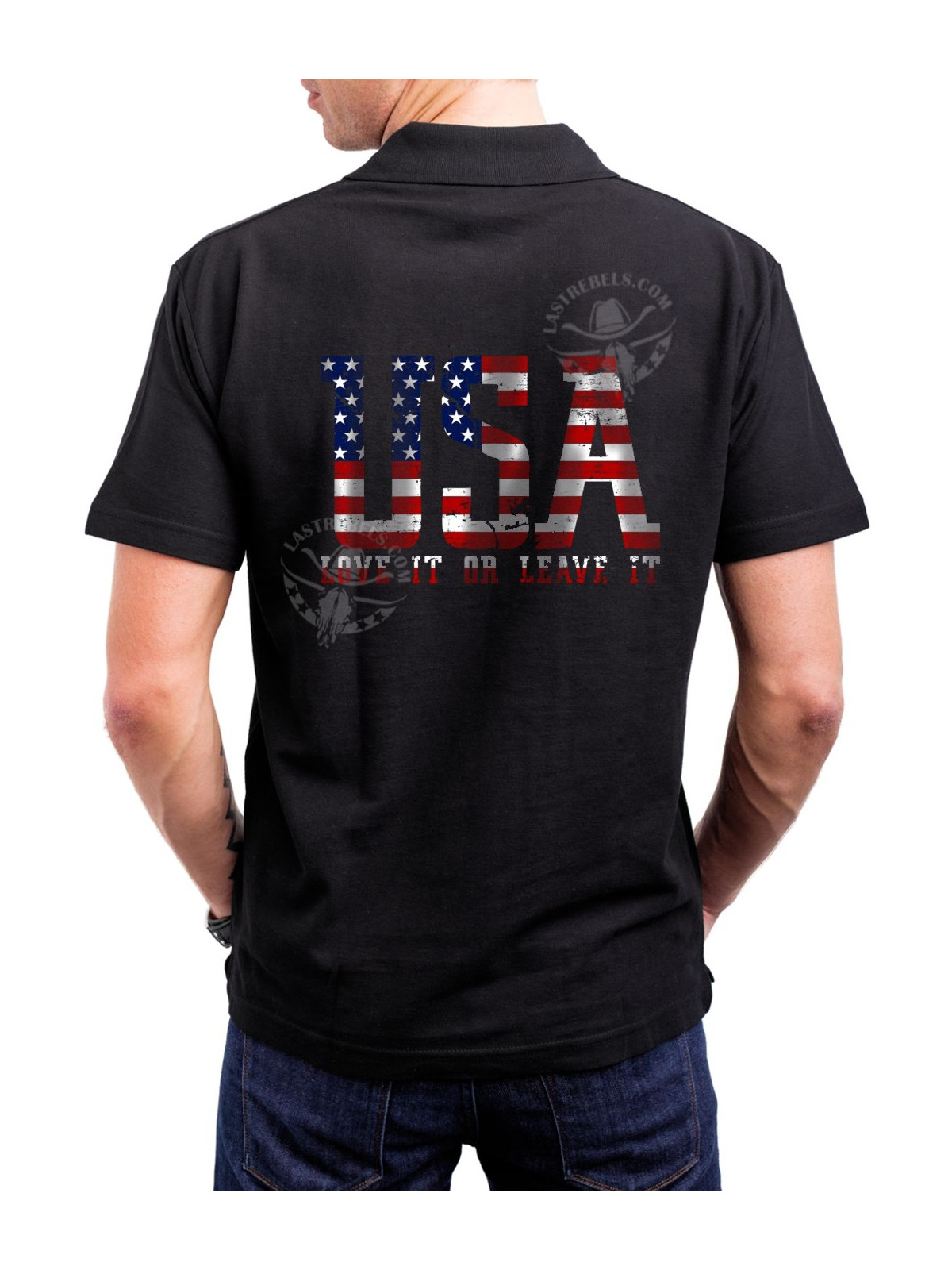 Polo homme danse-country USA & drapeau américain – LAST REBELS - Impression dos