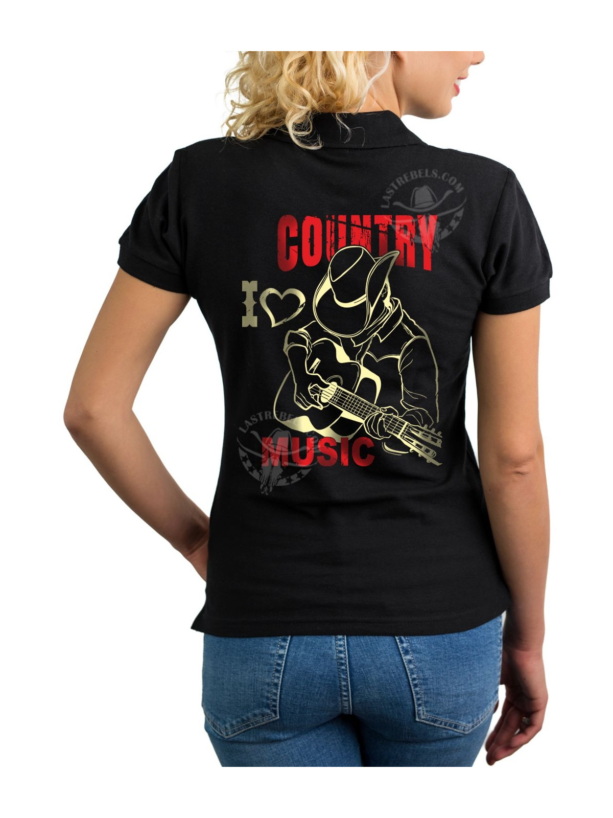 Polo femme I ❤ Country Music – LAST REBELS - Impression dos