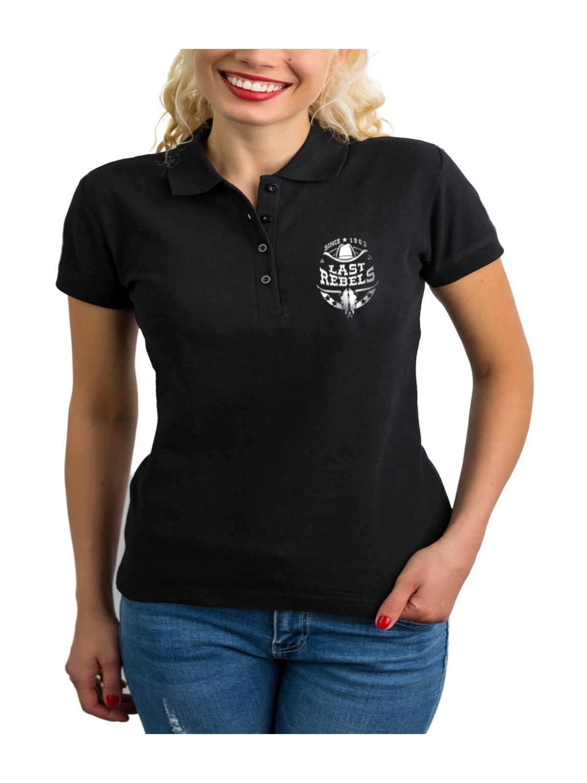 Polo femme Country USA avec bottes et chapeau – LAST REBELS - Vue de face