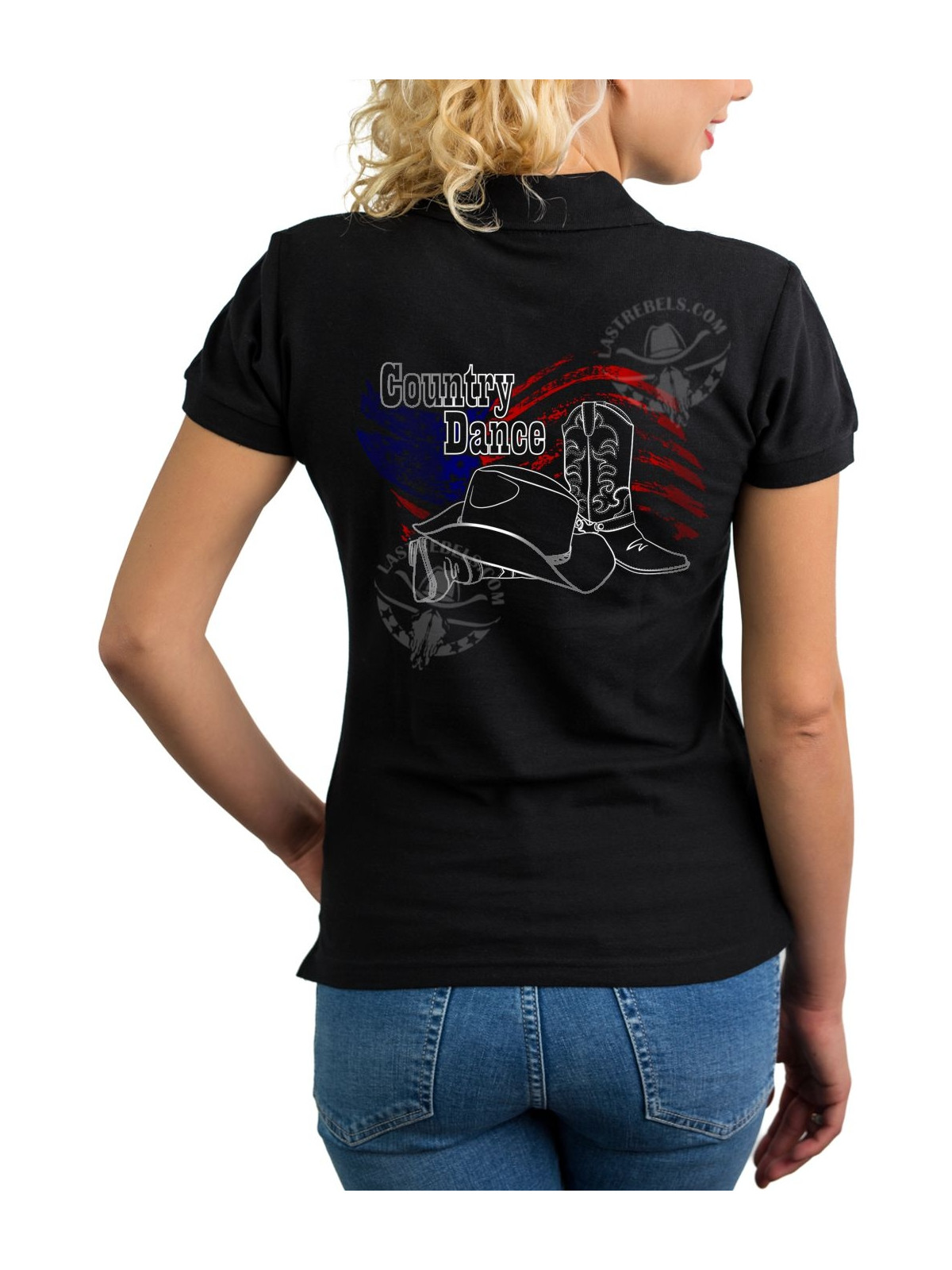 Polo femme Country USA avec bottes et chapeau – LAST REBELS - Impression dos