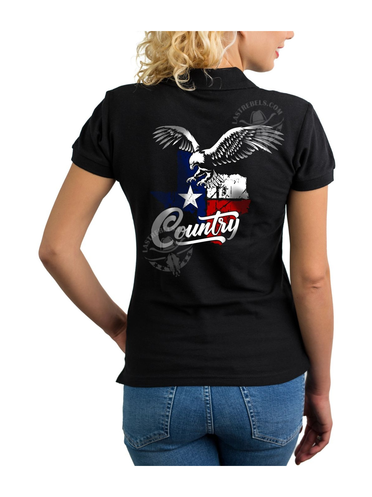 Polo femme aigle USA et drapeau Texas – LAST REBELS - Impression dos