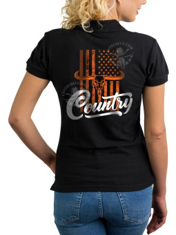 Polo femme Longhorn & drapeau USA – LAST REBELS - Impression dos