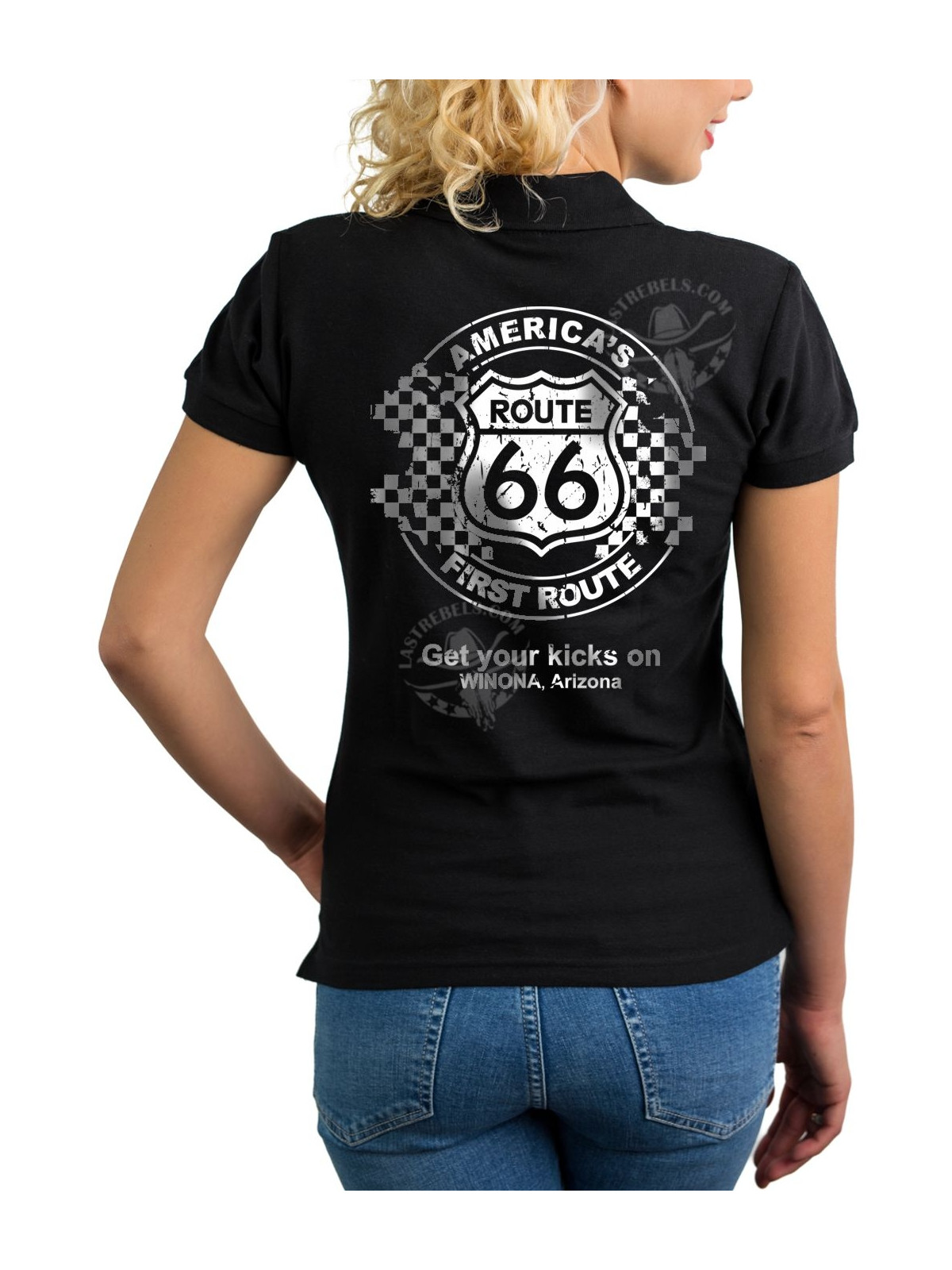 Polo femme Route 66 America’s First Route – LAST REBELS - Impression dos