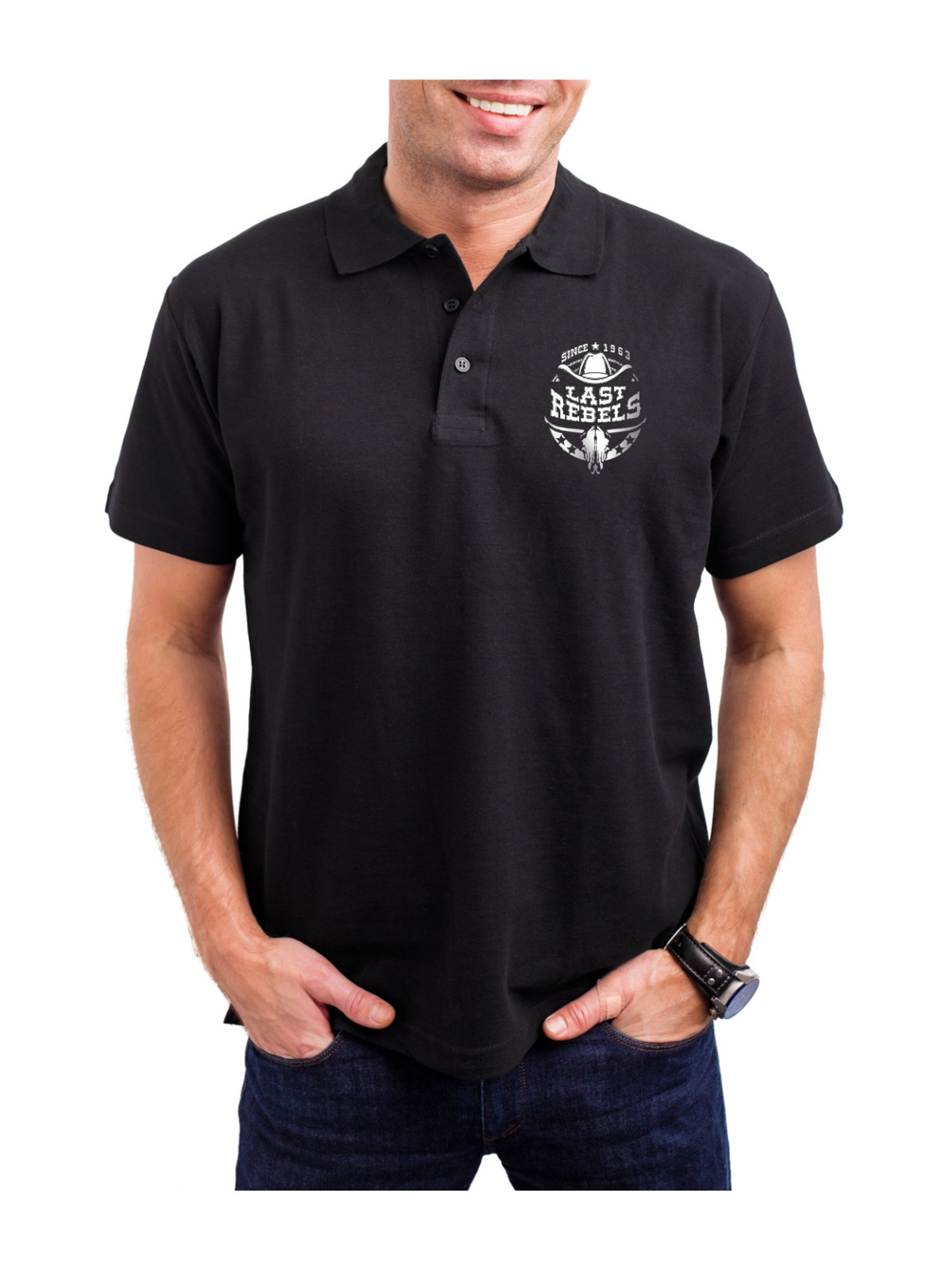 Polo homme country aigle & drapeau Texas – LAST REBELS - Vue de face