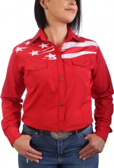 Chemise country femme rouge impression drapeau US américain