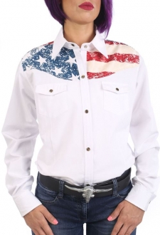Chemise country femme blanche impression drapeau US américain