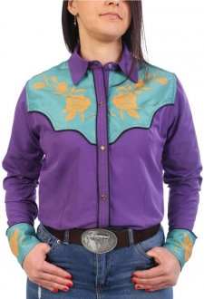 Chemise western cowboy femme violette avec impressions
